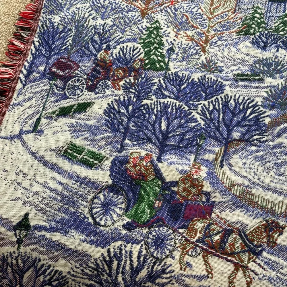 Reversible Cityscape Woven Tapestry Throw Blanket Summer Winter Park 48x44 VTG